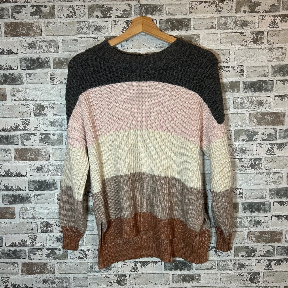 American Eagle Womens XS Colorblock Ribbed Knit Crew Neck Sweater Striped Multi